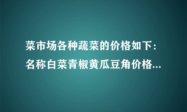 菜市场各种蔬菜的价格如下：名称白菜青椒黄瓜豆角价格(元/千克)1.22.62.83.21.妈妈买了500克青椒、1500克黄瓜.一共花了多少钱？2.妈妈给你10元钱，让你合理地选购一些蔬菜，你准备怎么买？