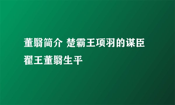 董翳简介 楚霸王项羽的谋臣翟王董翳生平