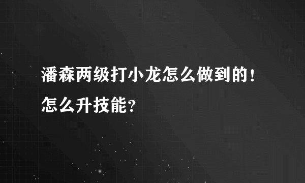 潘森两级打小龙怎么做到的!怎么升技能?