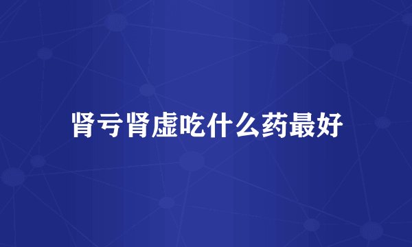 肾亏肾虚吃什么药最好