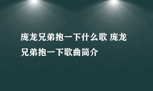庞龙兄弟抱一下什么歌 庞龙兄弟抱一下歌曲简介