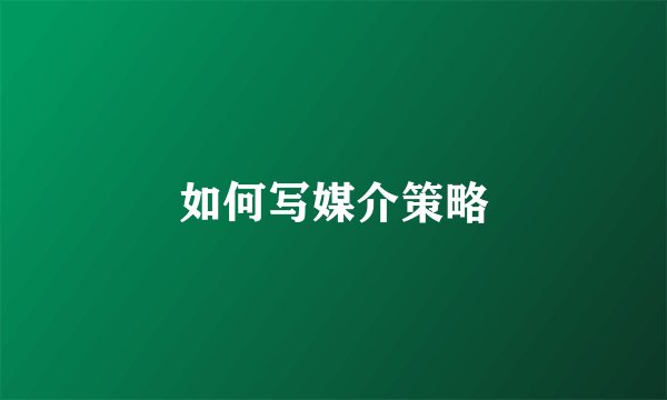 如何写媒介策略