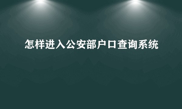怎样进入公安部户口查询系统